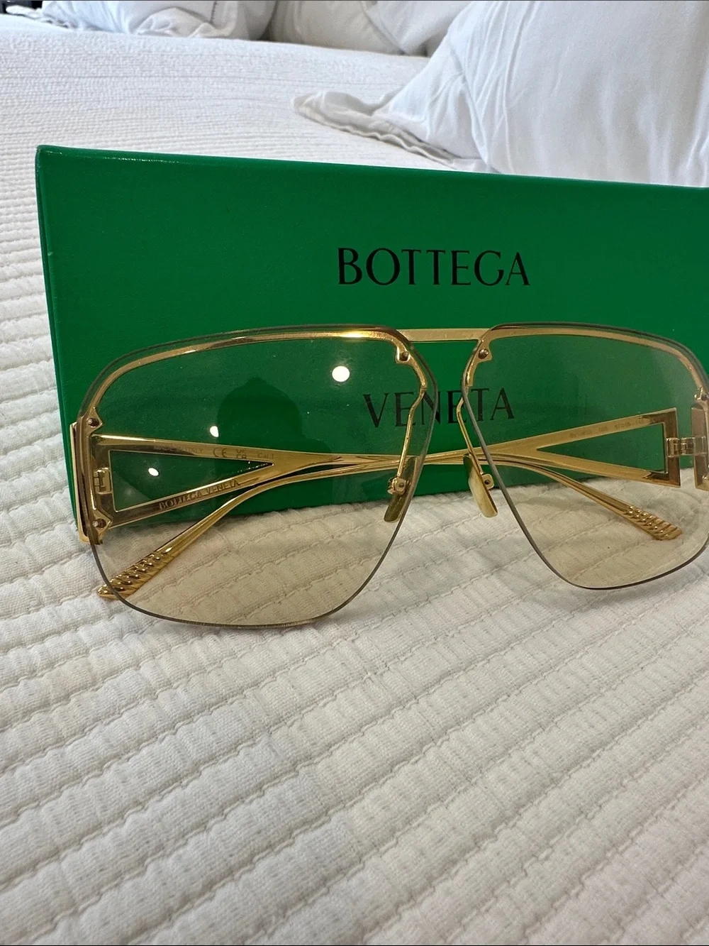 Bottega Veneta Gold Metal Sunglasses with Amber Gradient Lenses